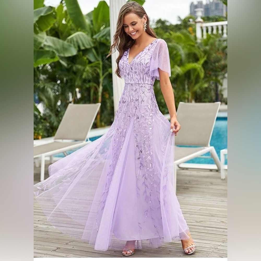Lavender Leaf Pattern Formal Dress
